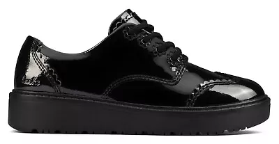 BNIB Clarks Girls PLAIN JUMP K Black Patent Leather School Shoes • £24.99