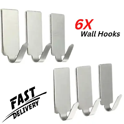 £3.89 • Buy 6 X Self Adhesive Wall Sticky Hooks Strong Stainless Steel Door Hook Holder UK