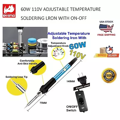 Rhino 60W 110V ADJUSTABLE TEMPERATURE SOLDERING IRON WITH ON-OFF SWITCH • $2.99