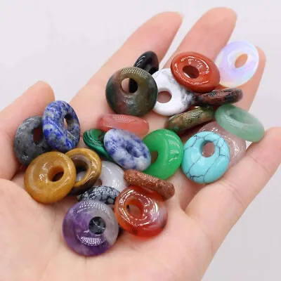 18mm Natural Crystal Hole Donut Peace Buckle Beads Gemstone Chakra DIY Jewelry • $1.49
