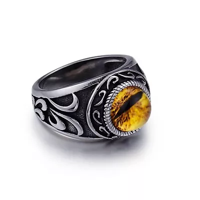 Vintage Men's Tiger Cat Eye Ring Stainless Steel Lizard Snake Eye Ring Biker NEW • $12.98