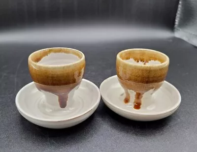 Rineanna Pottery Egg Cups Shannon Ireland Signed Drip Glaze Set Of 2 Vintage • $47.86