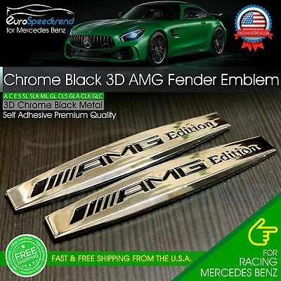 AMG Edition Chrome Emblem Metal Side Fender Skirts 3D Badge For Mercedes Benz 2X • $15.99