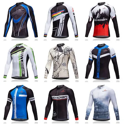 Long Sleeve Bike Bicycle Jersey Shirts Men's Vintage Cycling Jersey Top S-5XL • $39.59