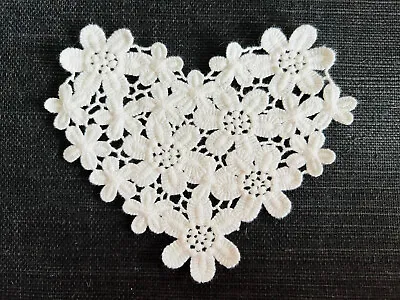 Large Sew On Lace Flower Heart Trim Embellishment Patch Crochet Look Boho White • £3.50