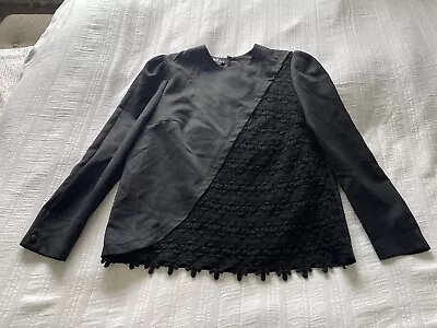 True Vintage 1980s Junge Frau Wool Top Black Lace New Romantic Goth Size 14-16 • £19.99