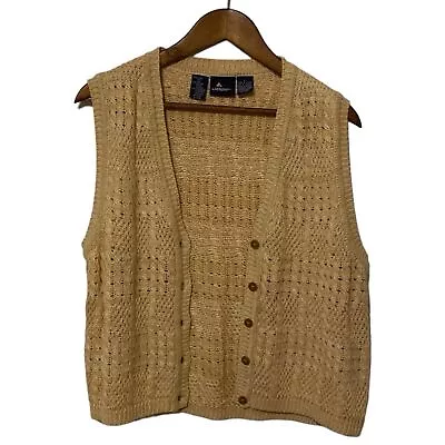 Vintage Linen-Blend Neutral Knit Button Sweater Vest In Beige Women's Size L • £23.75