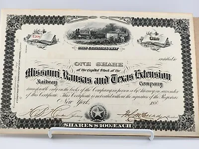 Post Civil War 1880 Missouri Kansas & Texas Extension Railway Stock- Mint Cond. • $59.99