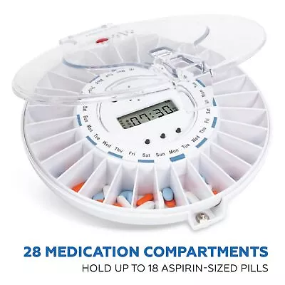 Medication Dispenser With Automatic Lock Box 28 Sealed Pill Compartments Clea... • $70.64