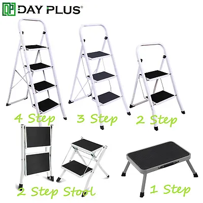 £21.90 • Buy Foldable 1 2 3 4 Step Ladder AntiSlip Rubber Mat Tread Steel Ladder Kitchen Loft