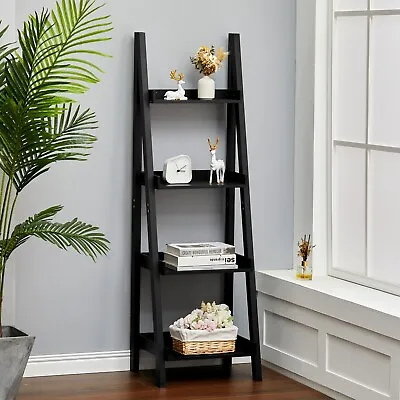 4 Tier Ladder Shelf Storage Shelving Unit Bookcase Wood Plant Stand Rack Display • £37.95