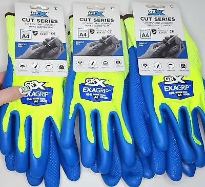 (3) A4 Cut Resistant GRX Dip Coated Gloves EXAGrip GRXCUT634L Glass Knife Metal • $19.95