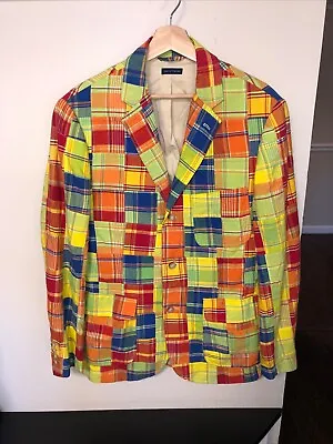 Polo Ralph Lauren  Vintage Patchwork Madras Blazer Rainbow Plaid Men's Medium • $149.99