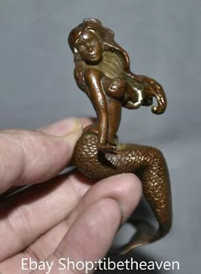 4.2  Old China Red Copper Feng Shui Mermaid Beautiful Woman Sculpture • $57.96