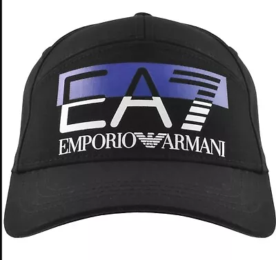 Ea7 Emporio Armani Logo Train Visibility Black One Size Baseball Cap New • £47