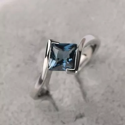 Natural London Blue Topaz Princess Cut 925 Sterling Silver Bezel Ring • $53.99