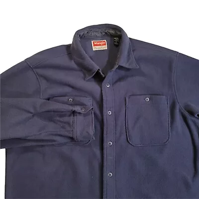 WRANGLER Premium Quality Mens Solid Blue Fleece Flannel Shirt Size L Long Sleeve • $17.17