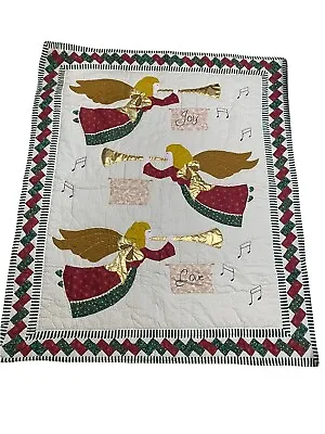 Hand Stitched Handmade Quilt 60” X 50” Throw Christmas￼ Hanger Angels • $69.78