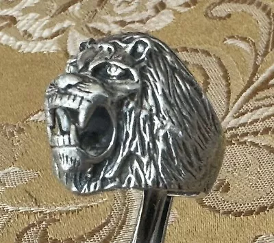 Ferocious Growling 925 Vintage Estate Sterling Silver Lions Head Size 8 Ring • $65