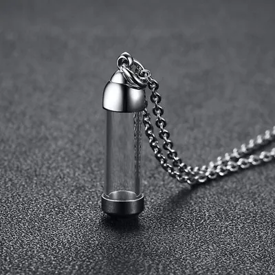 Stainless Steel Screw Cap Tube Glass Bottle Urn Vial Charms Pendant Necklace • $12.99