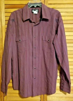 Wrangler Authentic Western Shirts Men’s Xl Purple Pearl Snaps Metallic Stripes • $19.99