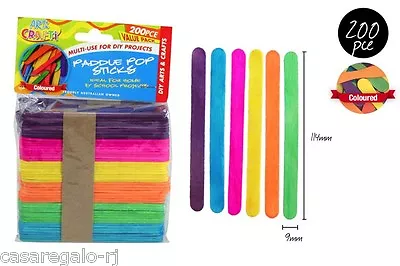 200 Pc Coloured Wooden Craft Sticks Paddle Pop Sticks Ice Cream 11.5cm X 1cm • $6.80