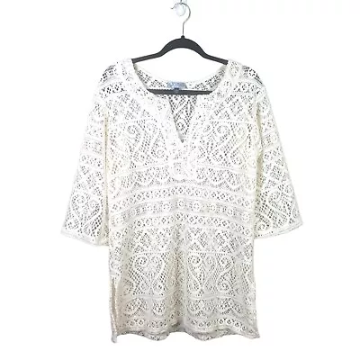 J Valdi Ivory Crochet Lace Cover Up Tunic Top Beachwear Swimwear Size Small • $14.99