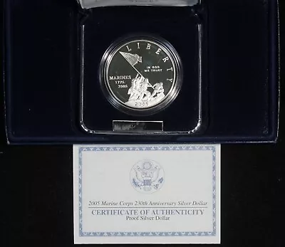 2005 Marine Corps 230th Anniversary Proof Silver Dollar - OGP&COA    MINT0696/RN • $54.99