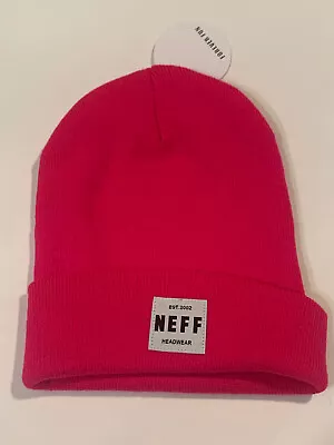 Nwt Neff Fluorescent Hot Pink Fold Over Knit Beanie Hat Kawaii Funky Cute • £19.29