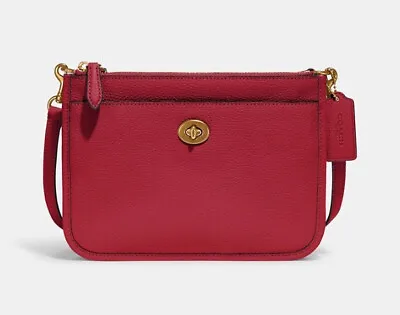 In Original Packaging NWT Coach Red Pebble Leather SLIM TURNLOCK CROSSBODY $250 • $317.98