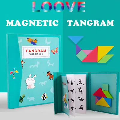 $7.09 • Buy Children Wooden Magnetic Tangram Puzzle Shape Game Educational Book Kids Toys