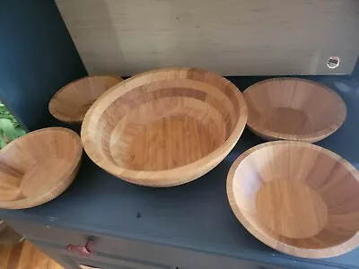 Wooden Bamboo Salad Bowl 5 Piece Set • $29.99