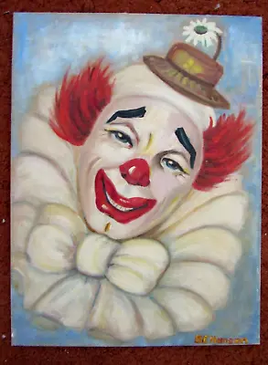 Vtg 1960's Happy Clown W/ Red Hair & Tiny Hat Original Painting Signed BE Hansen • $299.99