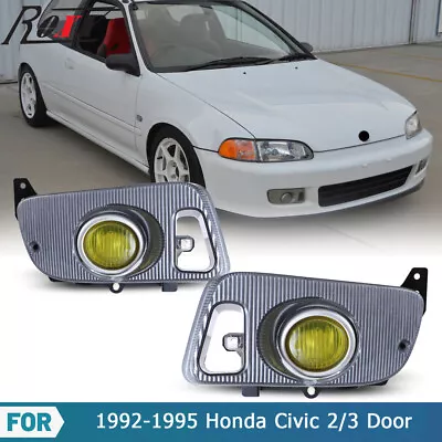 For 92-95 Honda Civic 2/3 Door Fog Lights Yellow Lens Driving Lamp+Wiring+Switch • $57.99