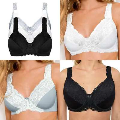 Ladies Underwired Full Cup Bra Large Bust Lace Firm Hold Plus Size B/C/D/DD/EFGH • £9.58