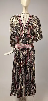 Vintage Deadstock Diane Freis Metallic Lame Lurex Dress W Floral + Animal Print • $195