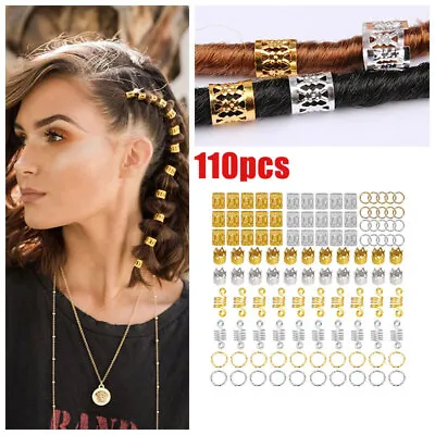 110Pcs/Set Hair Braid Coil Ring Hollow Dreadlocks Cuffs Beads Clips Accessories • £6.17