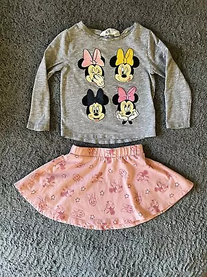 Disney Junior Girls 2pc Mini Mouse Gray Long Sleeve T-Shirt & Pink Skirt Set 2T • $8.40