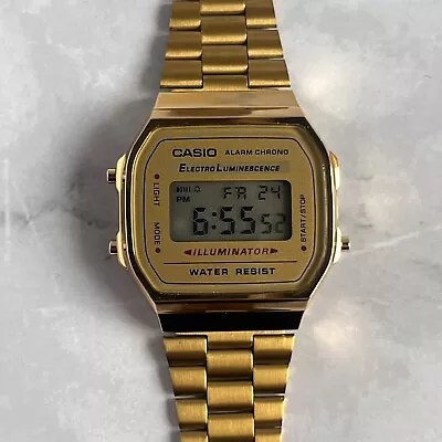 Casio Unisex Gold Digital Watch Stainless Steel Band Alarm Stopwatch • $20