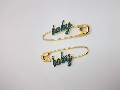 Safety Pin Gold Earrings Statement Drop Fashion Jewellery Trendy Acrylic Baby • £4.99