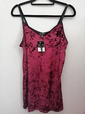 £11.24 • Buy Topshop Crushed Burgundy Velvet Cami Slip Dress Size 8 Bnwt New With Tags