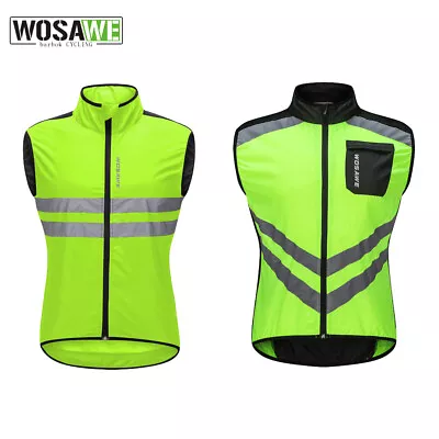 WOSAWE Men Cycling Vest Bike Windproof Reflective Windbreaker Sleeveless Jacket • $22.87