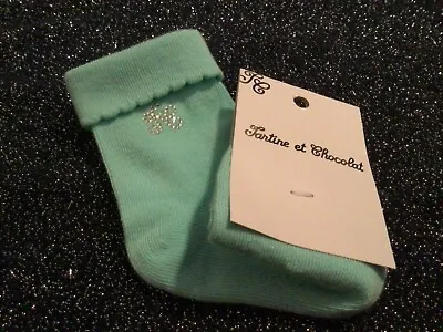 New Baby Girl Tartine Et Chocolat Mint Green Socks & Crystal Look Detail.Age 2-4 • £5