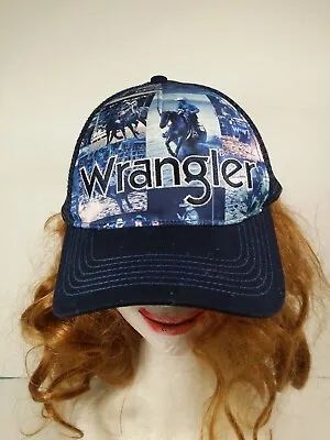 Wrangler Trucker Cap Blue Cowboy Snapback Polyester/Cotton Western • $25