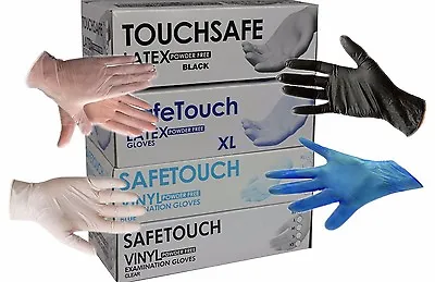 SAFETOUCH Disposable Latex Nitrile Or Vinyl Gloves  Powder Free - 100 Boxed • £6.99