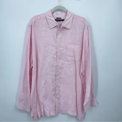 Island Company Button Down Shirt XL Pink Classic 100% Linen Shirt Collared • $31.20