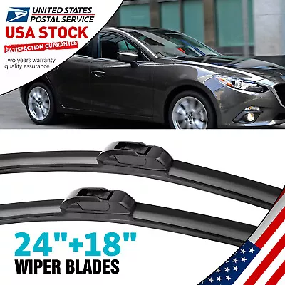 Waterproof Windshield Wiper Blades 24''+18'' U/J-HOOK For 2009-18 Mazda 3/6/CX-5 • $13.89