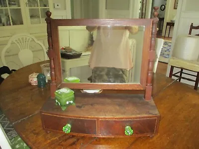 Antique Dresser Shaving Mirror With Two Drawers. Green Glass Knobs. SALE • $60