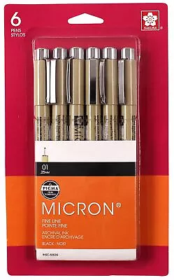 Pigma Micron Pens 01 .25mm 6/Pkg-Black • $18.25