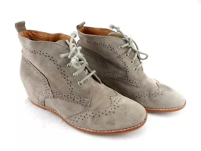 Matiko Tan/Brown Suede Hidden Wedge Lace Bootie Shoes Womens Size 7.5 • $29